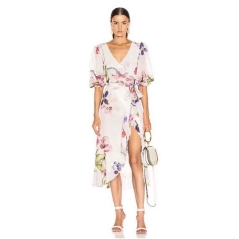 GANNI Tilden Mesh Floral Wrap Dress Sz 36 / 4 - Picture 2 of 8